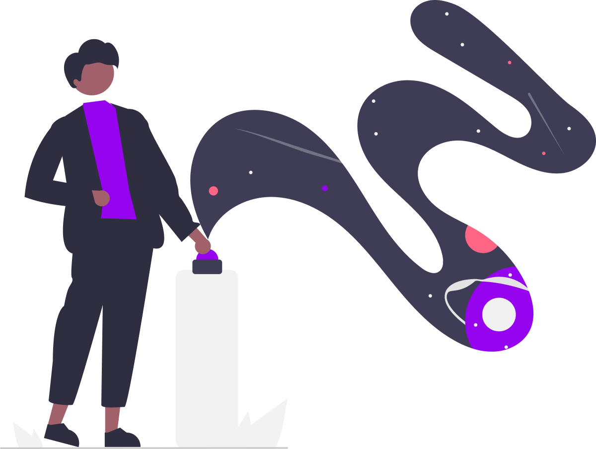 Execution illustration showing person with rocket