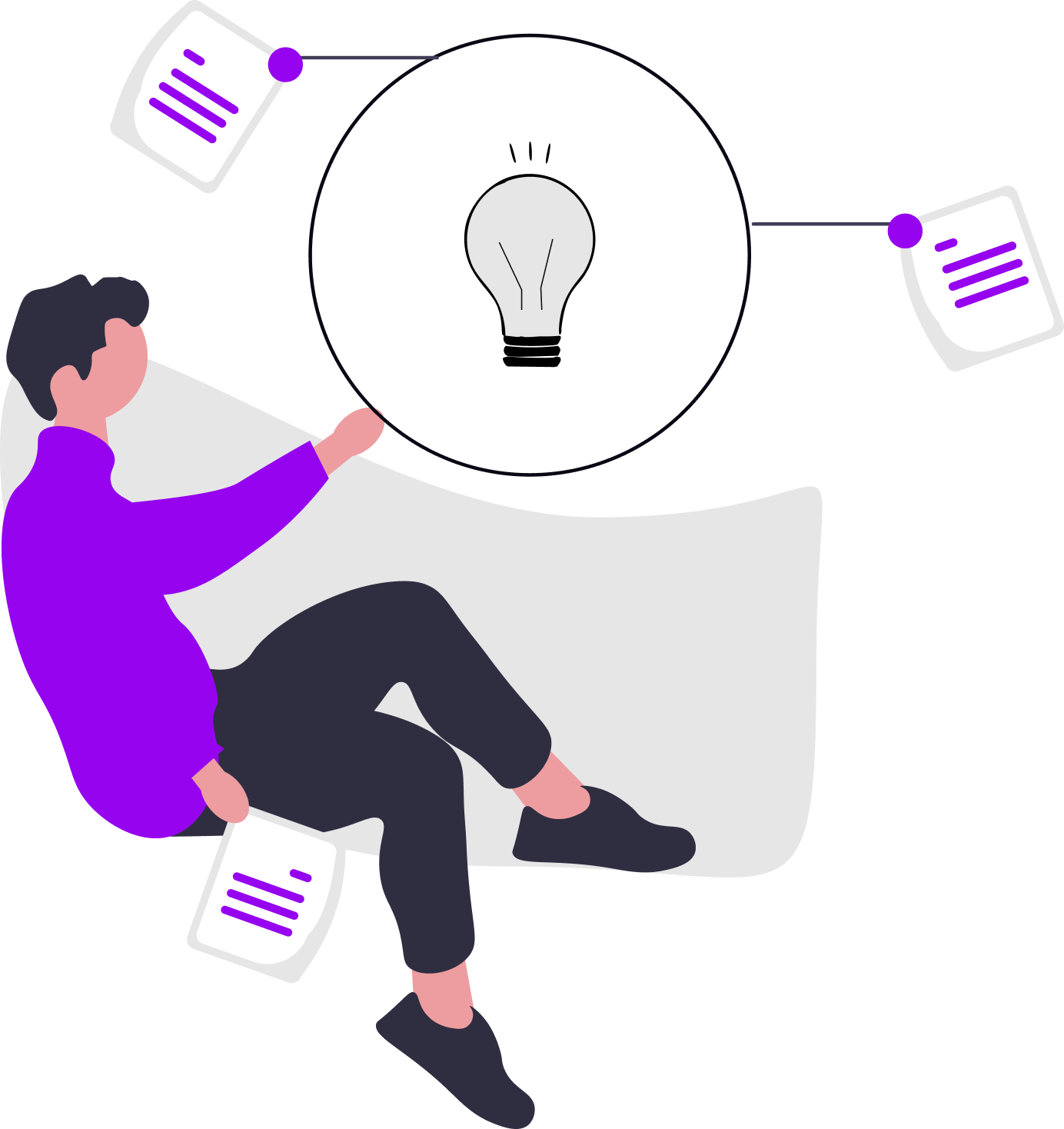 Ideation illustration showing person with lightbulb